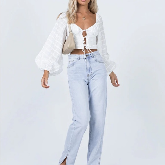 Princess Polly Riley Long Balloon Sleeve Tie Front Crop Top - Picture 11 of 11